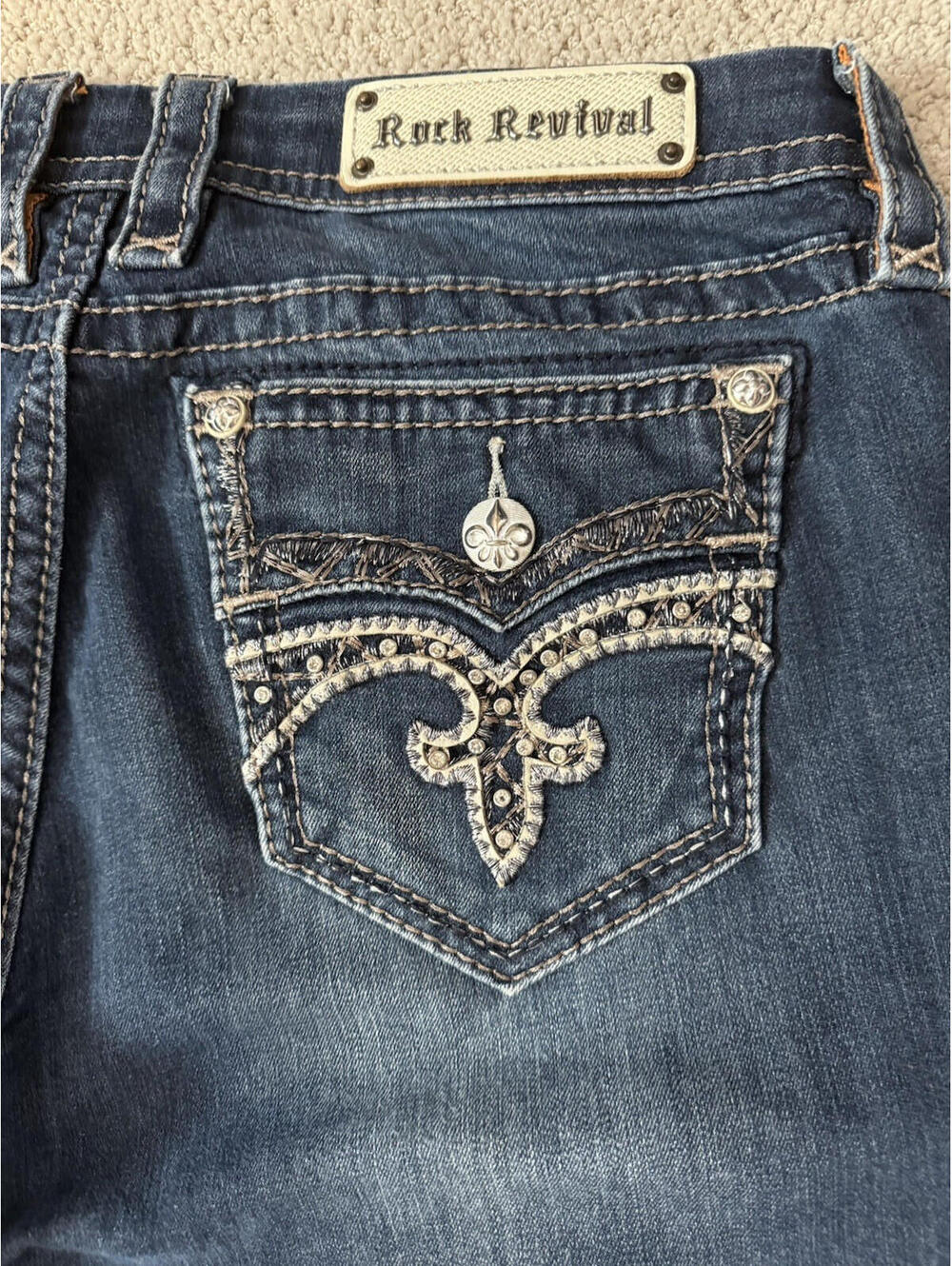 Rock Revival Jeans Womens 32 Blue Maisky Easy Capri Embellished Stretch Logo - Picture 5 of 12